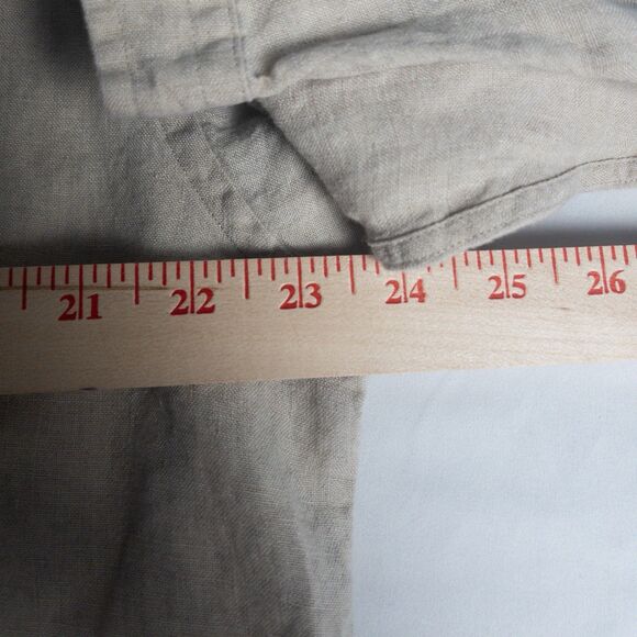 Vintage J.Crew Men's Band Collar Shirt Size L Deep Khaki 100% Linen 90’s Preppy - Picture 3 of 6